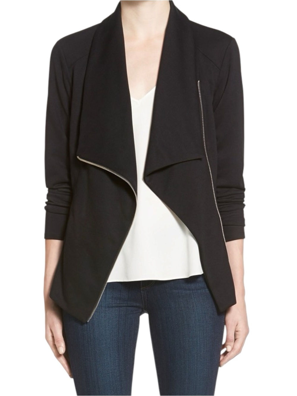 NEW NWT Vera Wang Sz SMALL Faux Suede Black Draped Zip Moto Jacket $68 Tag